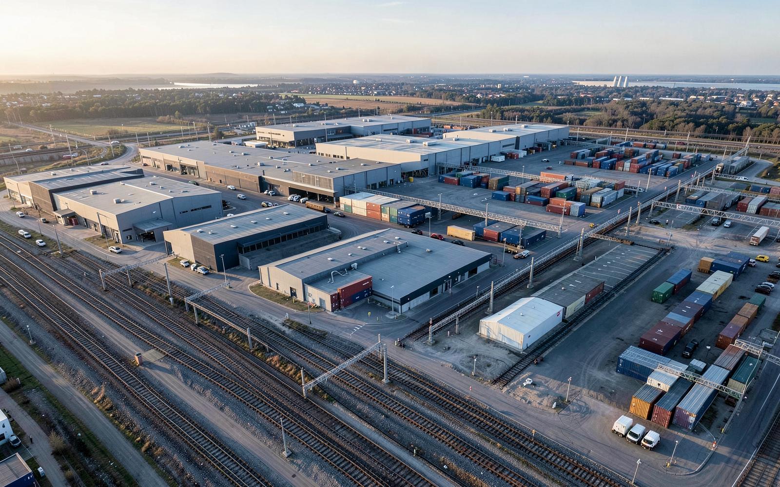 Aerial view of an intermodal logistics hub